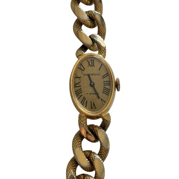 PAUL DOMINIQUE 17 Jewels Swiss Made Wind-up Gold Chain Women's Watch Working - Picture 8 of 8